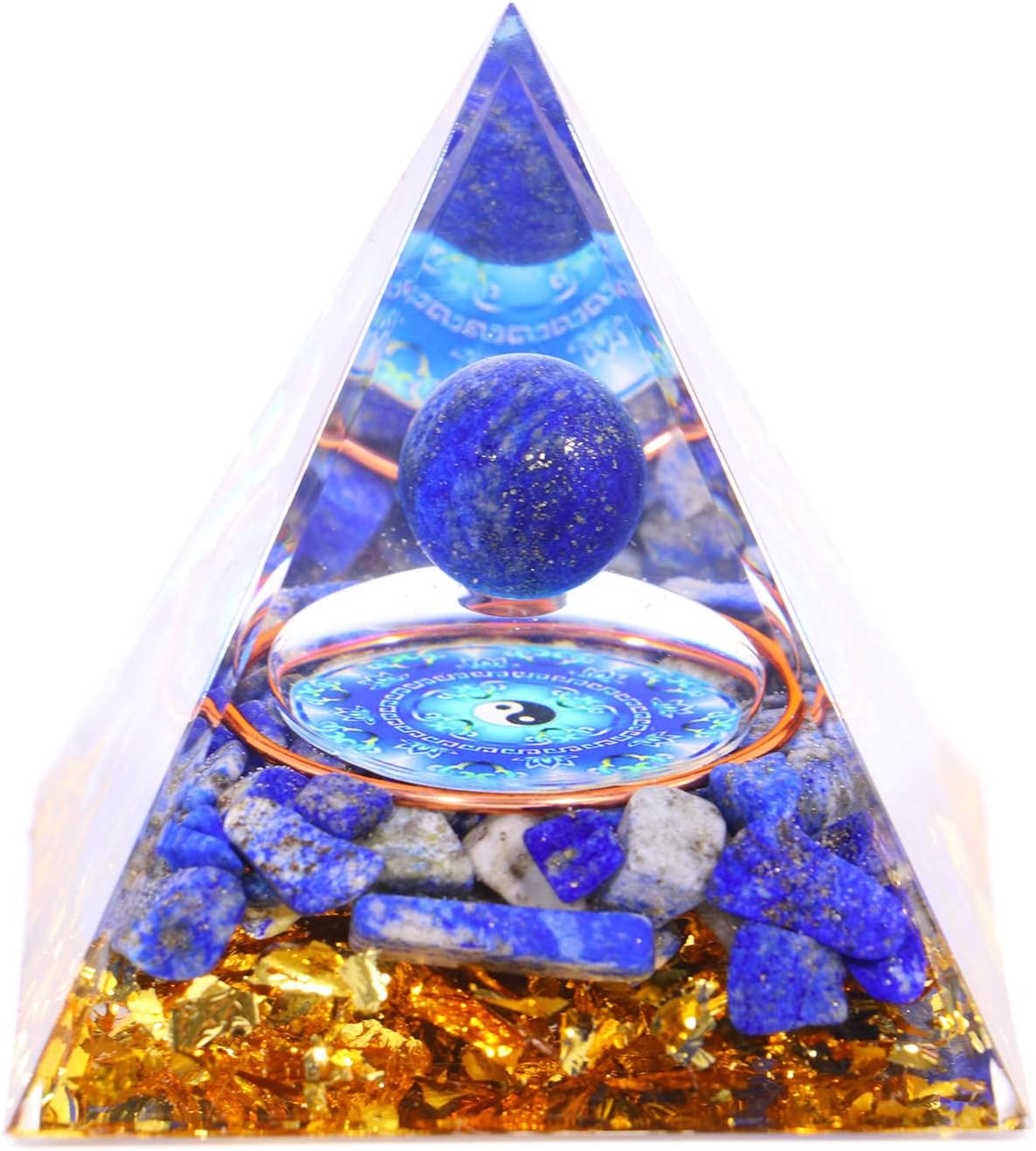 Moonstone Crystal Orgone Pyramid - Lapis Lazuli Ball Tai Chi - Ogan Crystal Energy Tower - Nature Reiki Healing Chakra Crushed Stone Jewelry - 5cm - Premium Orgone Pyramid from Concordia Style Boutique - Just $10.78! Shop now at Concordia Style Boutique