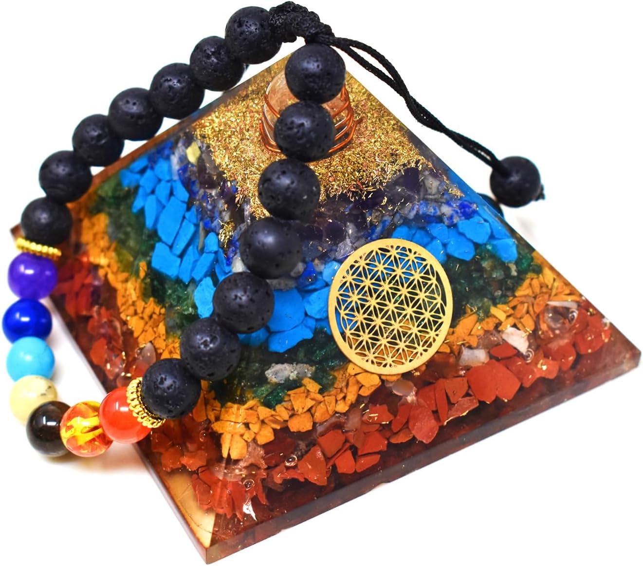 Real Crystal Orgone Chakra Pyramid - Seven Chakra Orgone Pyramid - Orgonite Pyramid for Energy Healing - Orgonite Kit - Protection With Seven Chakra Orgonite Necklace - Premium Healing Crystals from Concordia Style Boutique - Just $34.23! Shop now at Concordia Style Boutique