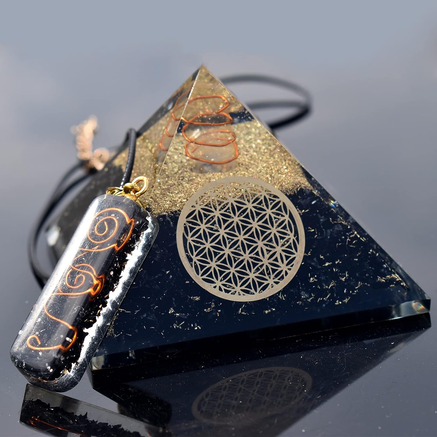 Real Crystal Orgone Chakra Pyramid - Seven Chakra Orgone Pyramid - Orgonite Pyramid for Energy Healing - Orgonite Kit - Protection With Seven Chakra Orgonite Necklace - Premium Healing Crystals from Concordia Style Boutique - Just $34.23! Shop now at Concordia Style Boutique