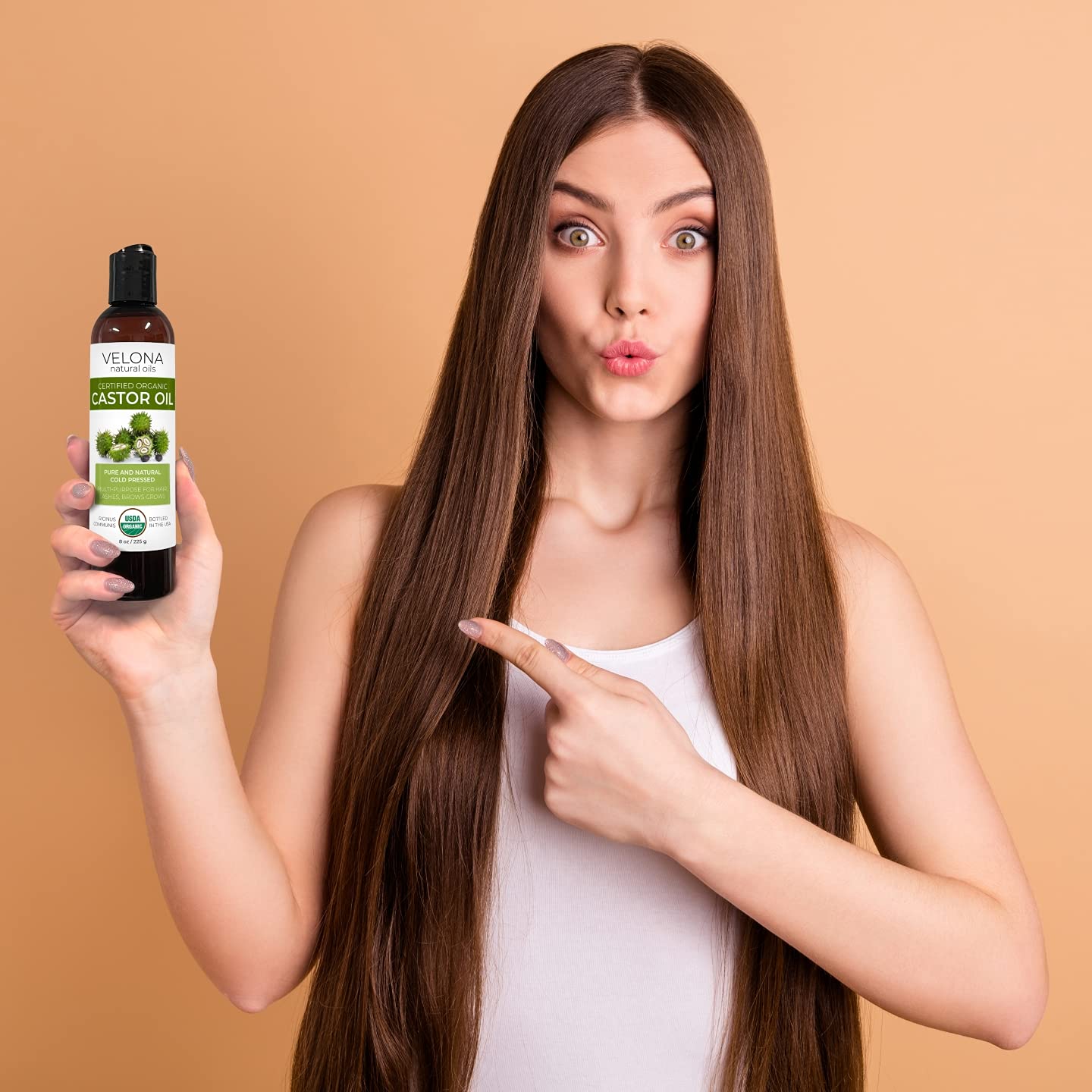 Velona USDA Certified Organic Castor Oil - 16 oz (With Pump) | For Hair, Boost Eyelashes, Eyebrows | Cold pressed, Natural Oil, USP Grade | Hexane Free, Lash Serum, Caster - Premium castor oil from Concordia Style Boutique - Just $17.62! Shop now at Concordia Style Boutique