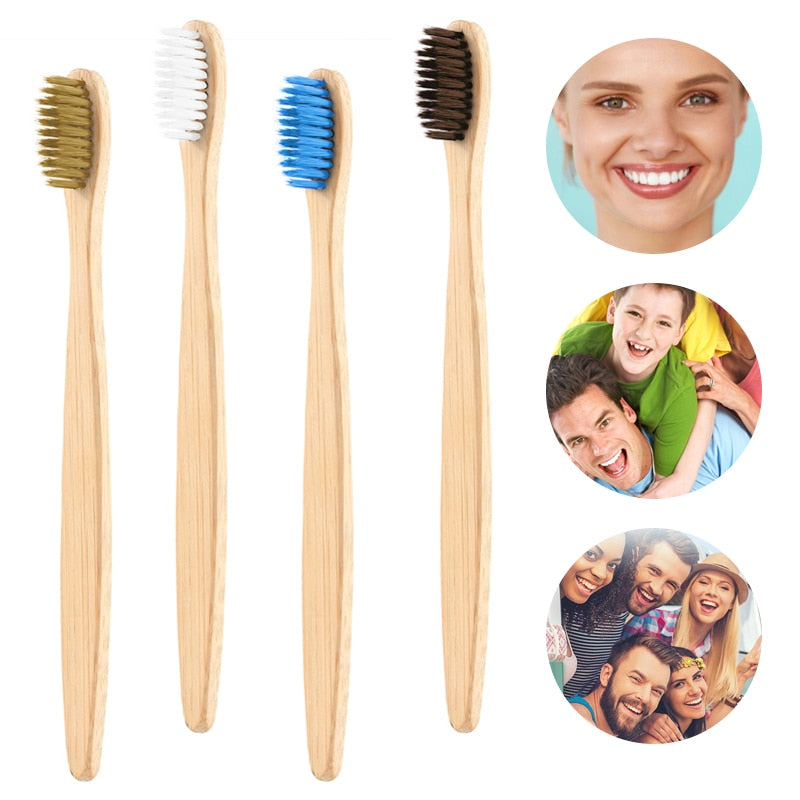 1Pcs Natural Bamboo Toothbrush Flat Bamboo Handle Soft Bristle Toothbrush