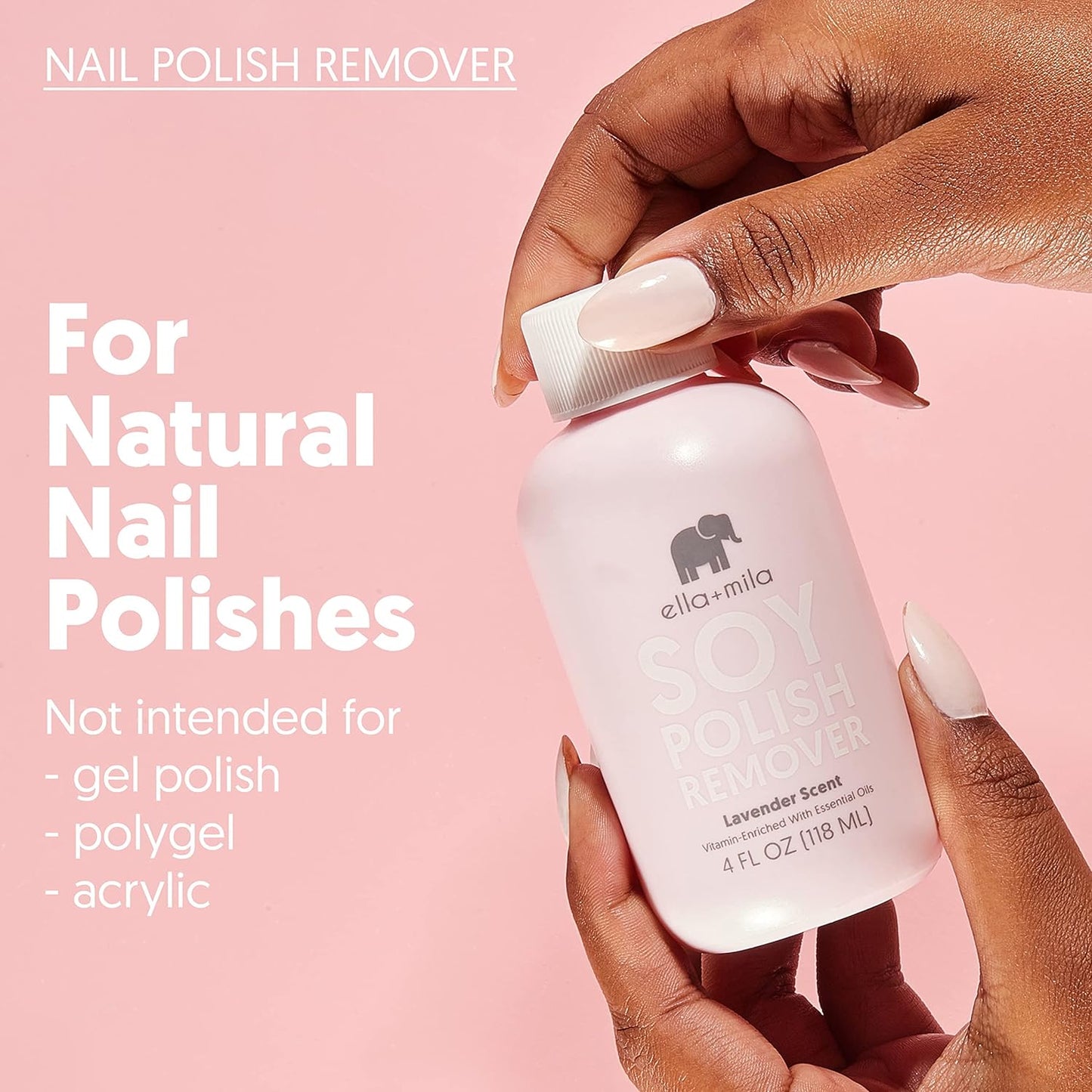 ella+mila Soy Nail Polish Remover Non-Acetone Nail Polish Remover - Non-Toxic Fingernail Polish Remover - Enriched with Lavender Essential Oil & Vitamins A,C & E (4 fl oz) - Premium Nail Polish Remover from Concordia Style Boutique - Just $24.94! Shop now at Concordia Style Boutique