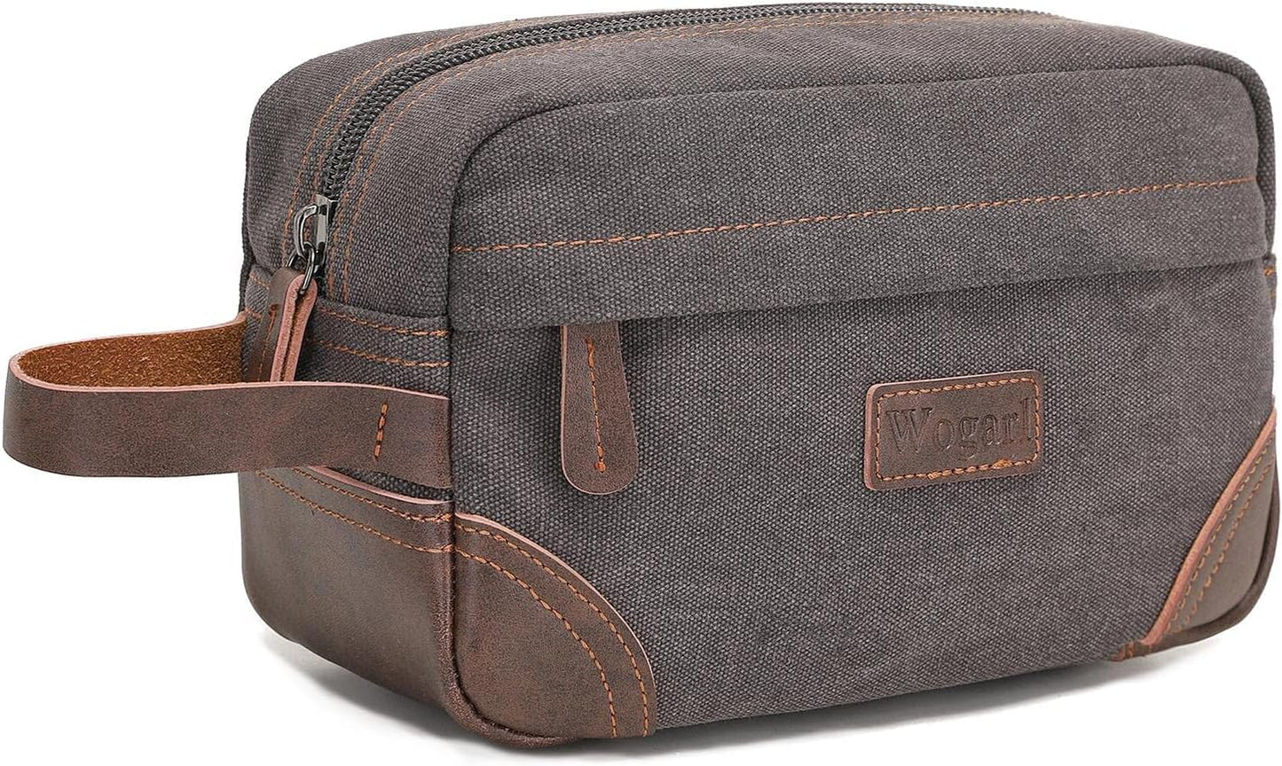 Toiletry Bag for Men, Leather and Canvas Travel Toiletry Bag Dopp Kit Shaving Bag for Travel Accessories (Light Grey) - Premium Toiletry Bag from Concordia Style Boutique - Just $25.84! Shop now at Concordia Style Boutique