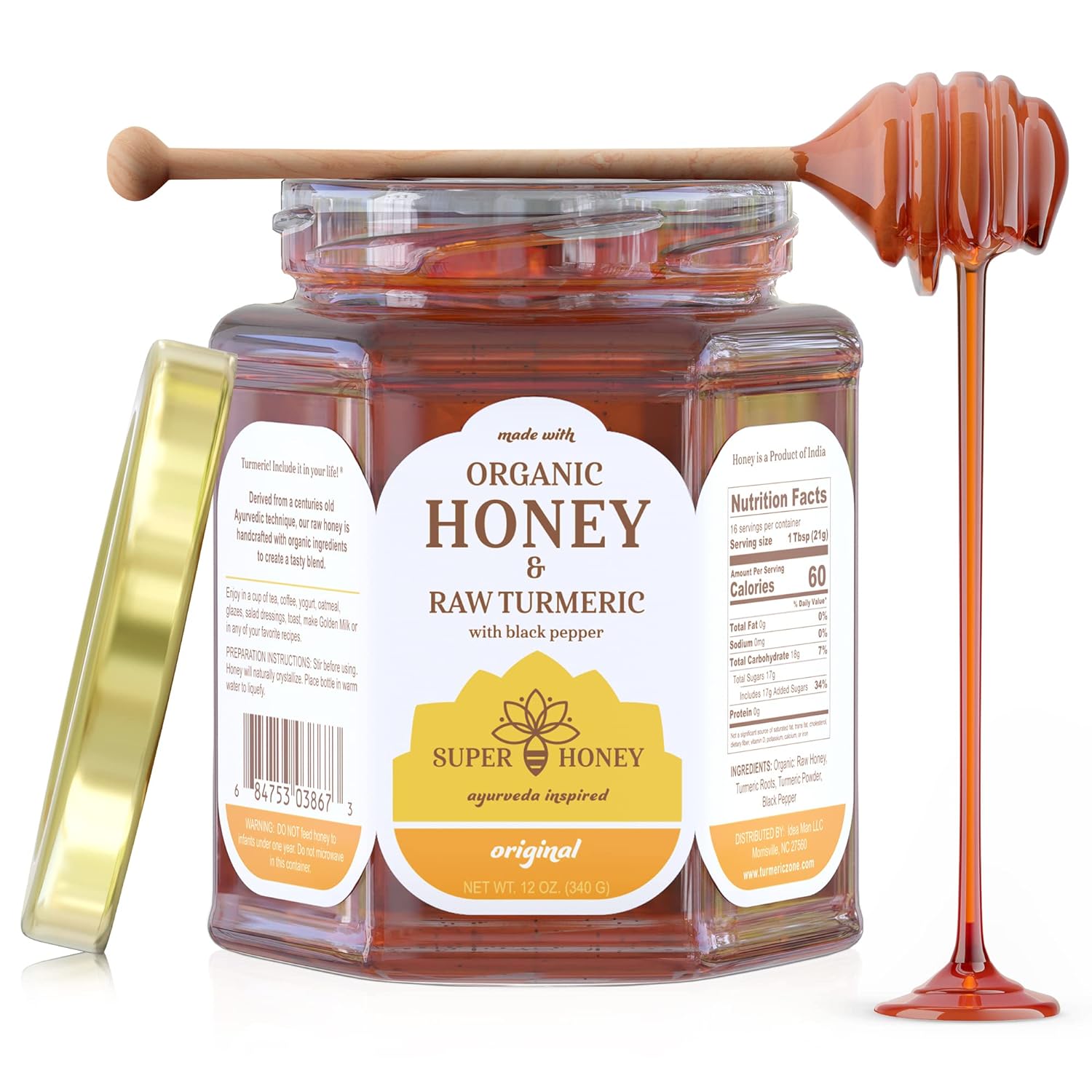 Super Honey - Virginia Honey - Turmeric Honey with Ginger and Black Pepper - Honey for Tea - Ayurveda Inspired Pure Raw Honey - 12oz. Jar - Premium Honey from Concordia Style Boutique - Just $43.67! Shop now at Concordia Style Boutique