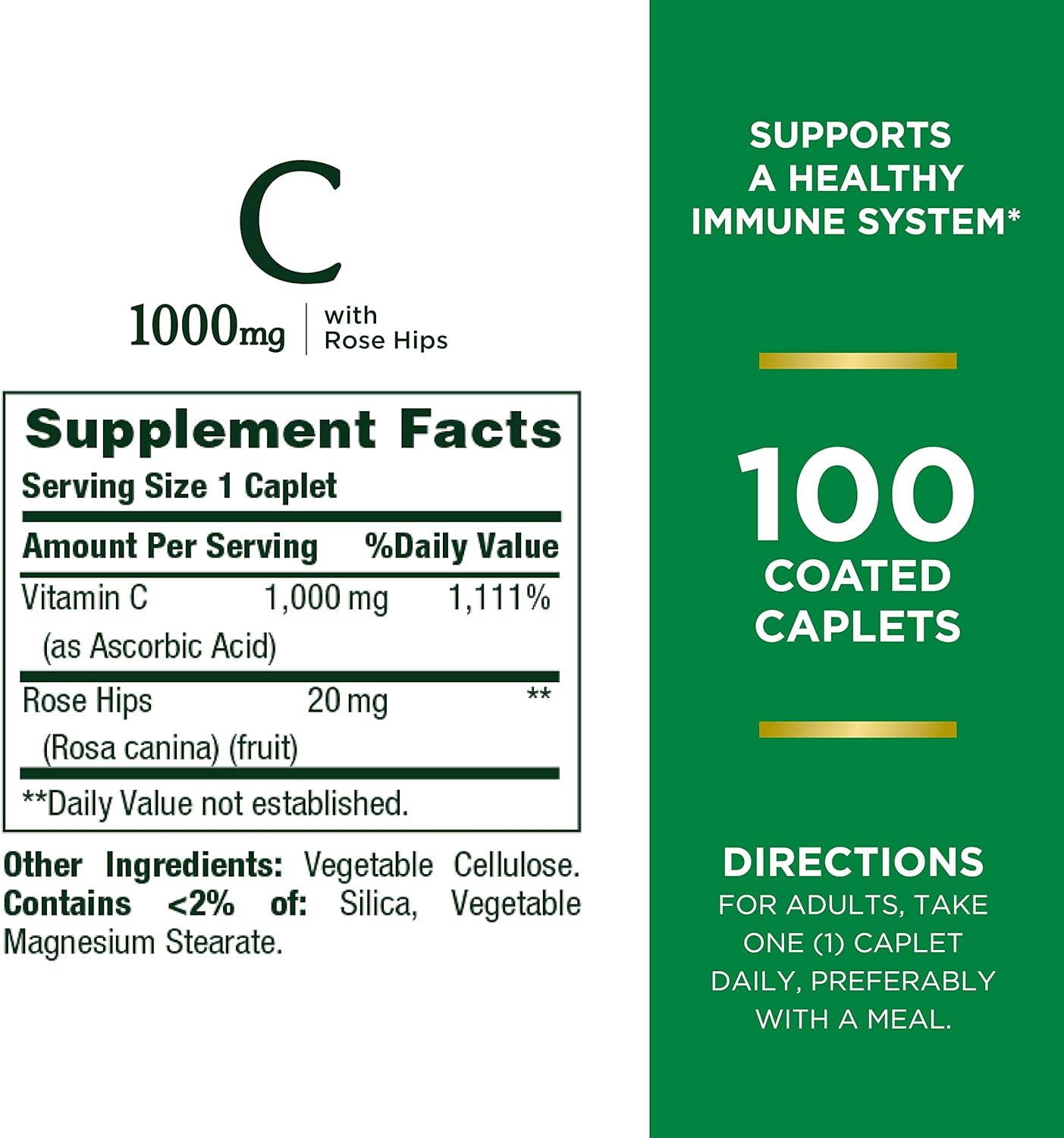 Nature's Bounty Vitamin C + Rose Hips, Immune Support, 1000mg, Coated Caplets, 100 Ct - Premium Vitamin C from Concordia Style Boutique - Just $16.30! Shop now at Concordia Style Boutique