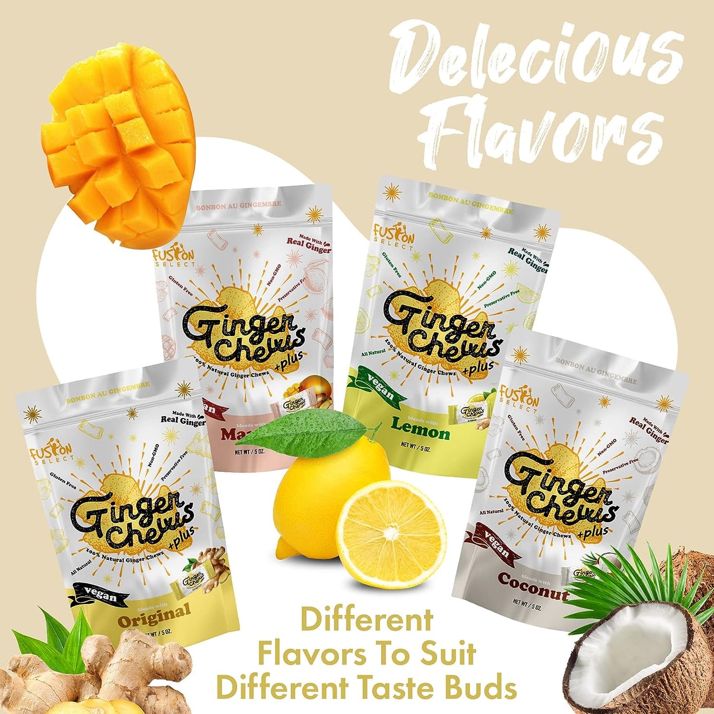 Fusion Select Original Ginger Chews - Sweet Soft Candied Delights From Indonesia - Promotes Relief From Morning Sickness, Upset Stomach - Made from Real Ginger Root, Non-GMO, Vegan Candy - Premium Ginger from Concordia Style Boutique - Just $13.98! Shop now at Concordia Style Boutique