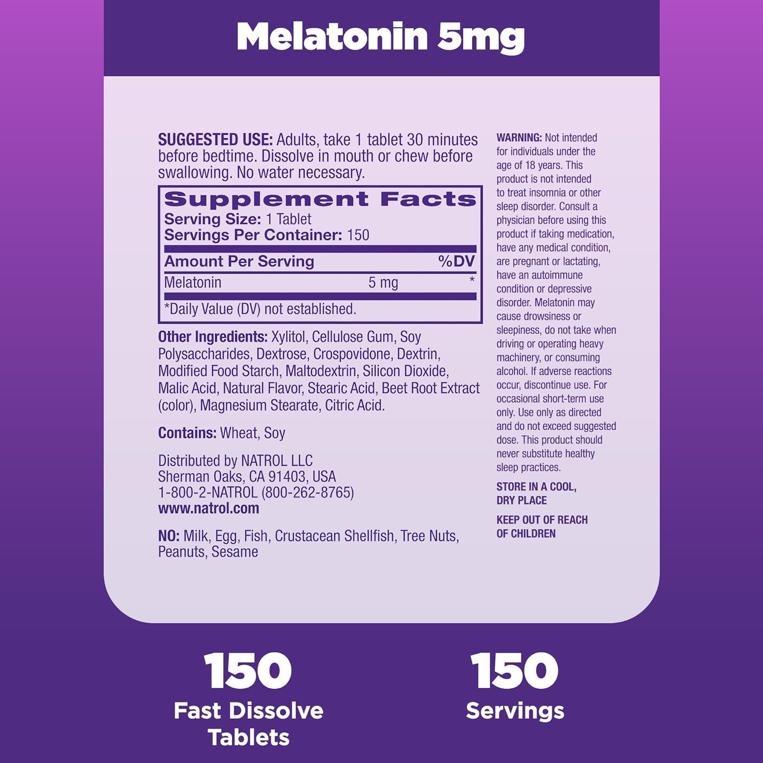 Natrol Melatonin 5mg, Strawberry-Flavored Dietary Supplement for Restful Sleep, 150 Fast-Dissolve Tablets, 150 Day Supply - Premium Melatonin from Concordia Style Boutique - Just $11.99! Shop now at Concordia Style Boutique