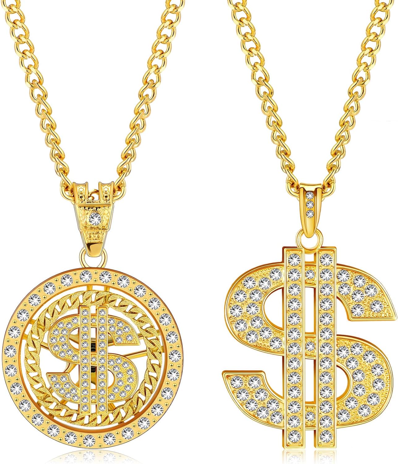 Tatuo 2 Pieces Plated Chain for Men with Dollar Sign Pendant Necklace, Hip Hop Dollar Necklace - Premium  from Concordia Style Boutique - Just $14.11! Shop now at Concordia Style Boutique