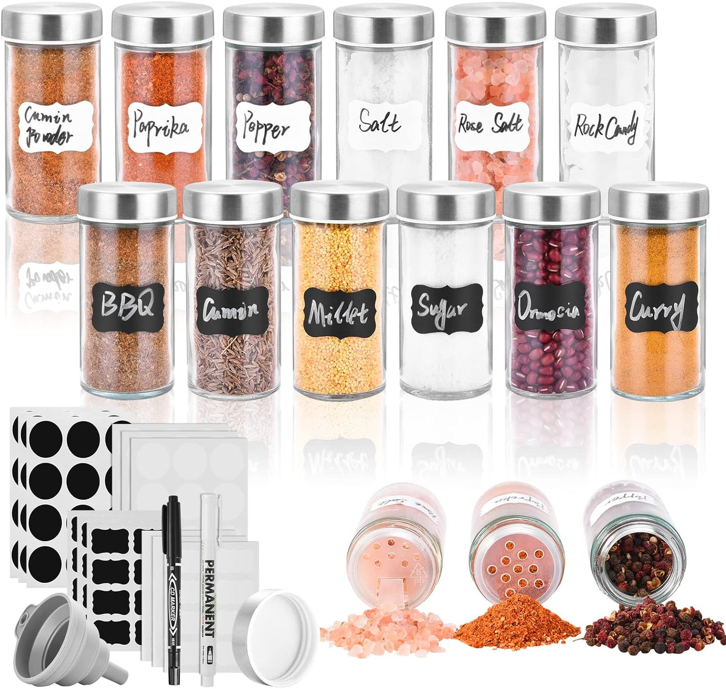 12 Round Spice Jars, 4 oz Seasoning Containers with Airtight Stainless Steel Caps and Shaker lids,Round Seasoning Containers and Spices Container Set.… - Premium spice jars from Concordia Style Boutique - Just $33.68! Shop now at Concordia Style Boutique