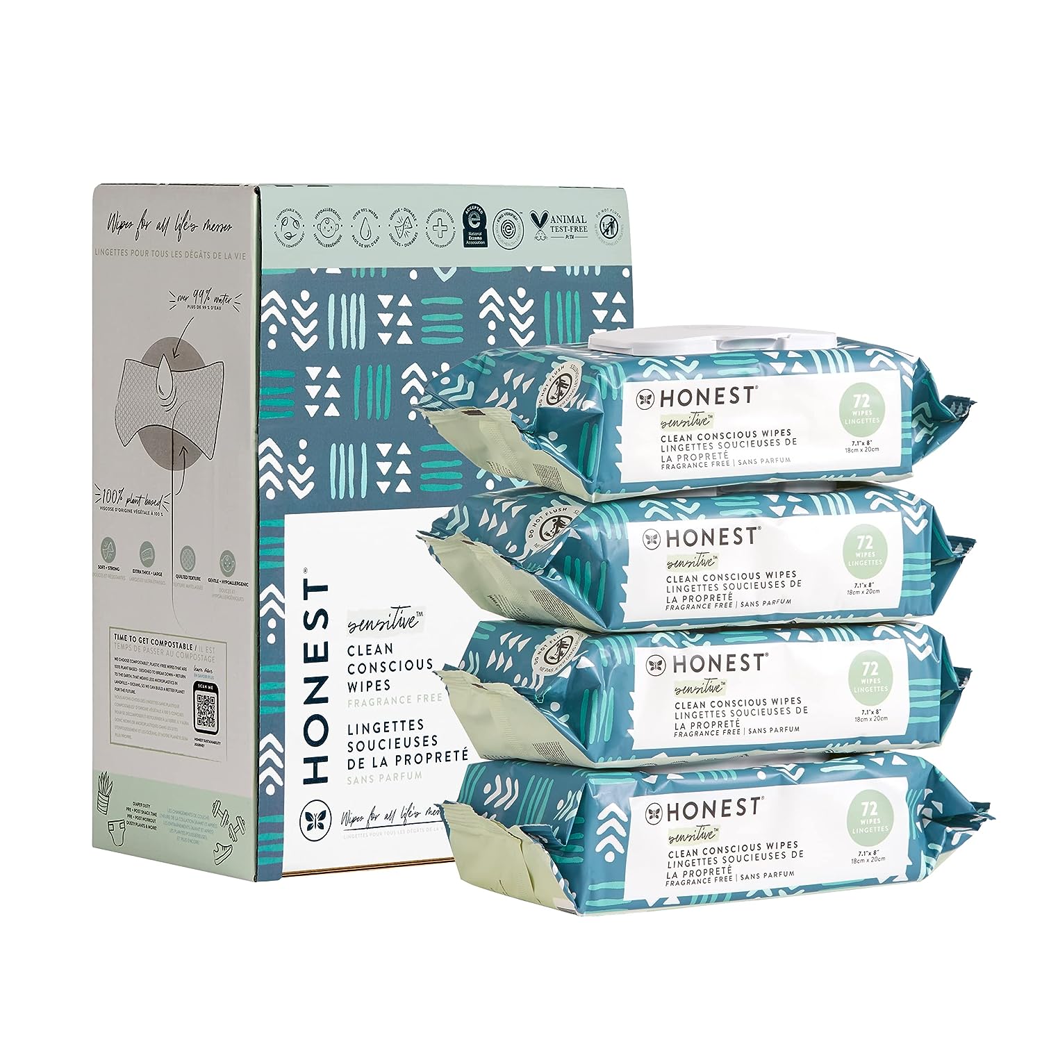 The Honest Company Clean Conscious Wipes | 99% Water, Compostable, Plant-Based, Baby Wipes | Hypoallergenic, EWG Verified | Geo Mood, 288 Count - Premium Wipes & Refills from Concordia Style Boutique - Just $7.05! Shop now at Concordia Style Boutique