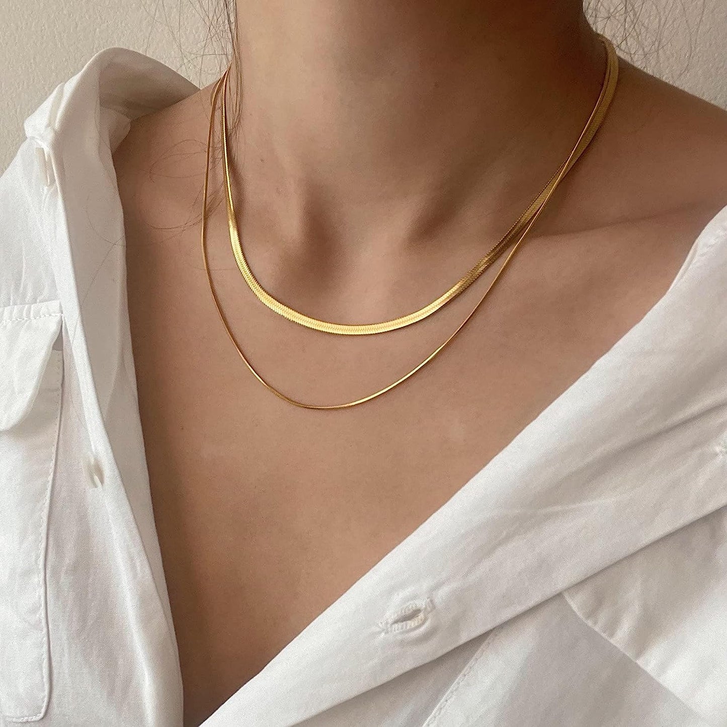 CHESKY 14K Gold/Silver Plated Snake Chain Necklace Herringbone Necklace Gold Choker Necklaces for Women Girl Gifts Jewelry 1.5/3/5MM(W) 14"/16"(L) - Premium Jewelry from Concordia Style Boutique - Just $22.58! Shop now at Concordia Style Boutique