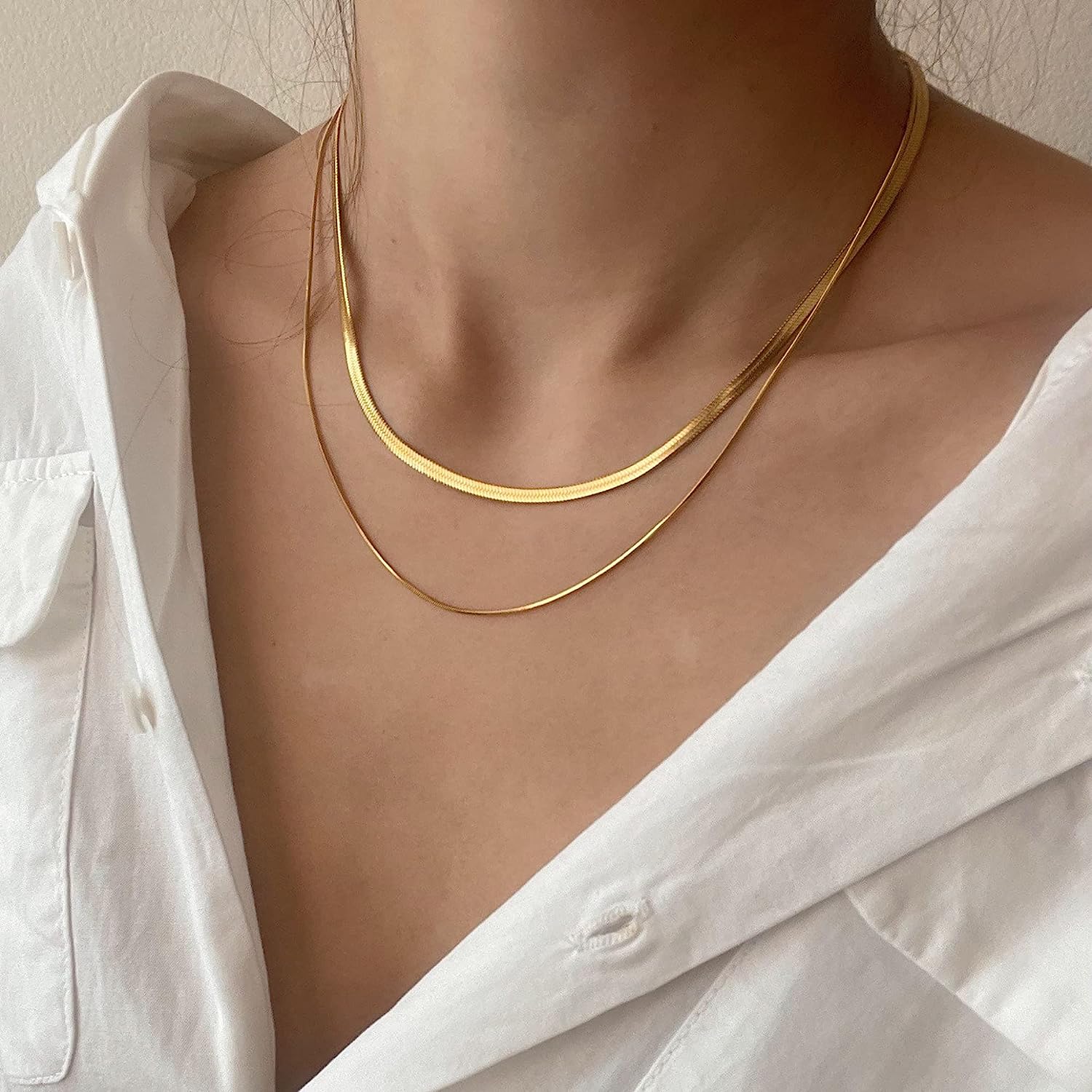 CHESKY 14K Gold/Silver Plated Snake Chain Necklace Herringbone Necklace Gold Choker Necklaces for Women Girl Gifts Jewelry 1.5/3/5MM(W) 14"/16"(L) - Premium Jewelry from Concordia Style Boutique - Just $22.58! Shop now at Concordia Style Boutique