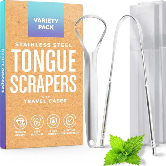 Tongue Scraper for Adults (2 Pack), Reduce Bad Breath (Travel Cases Included), Stainless Steel Tongue Cleaners, 100% Metal Tongue Scraper with Case Fresh Breath Tongue Cleaner Oral - Premium Tongue Cleaners from Concordia Style Boutique - Just $12.67! Shop now at Concordia Style Boutique