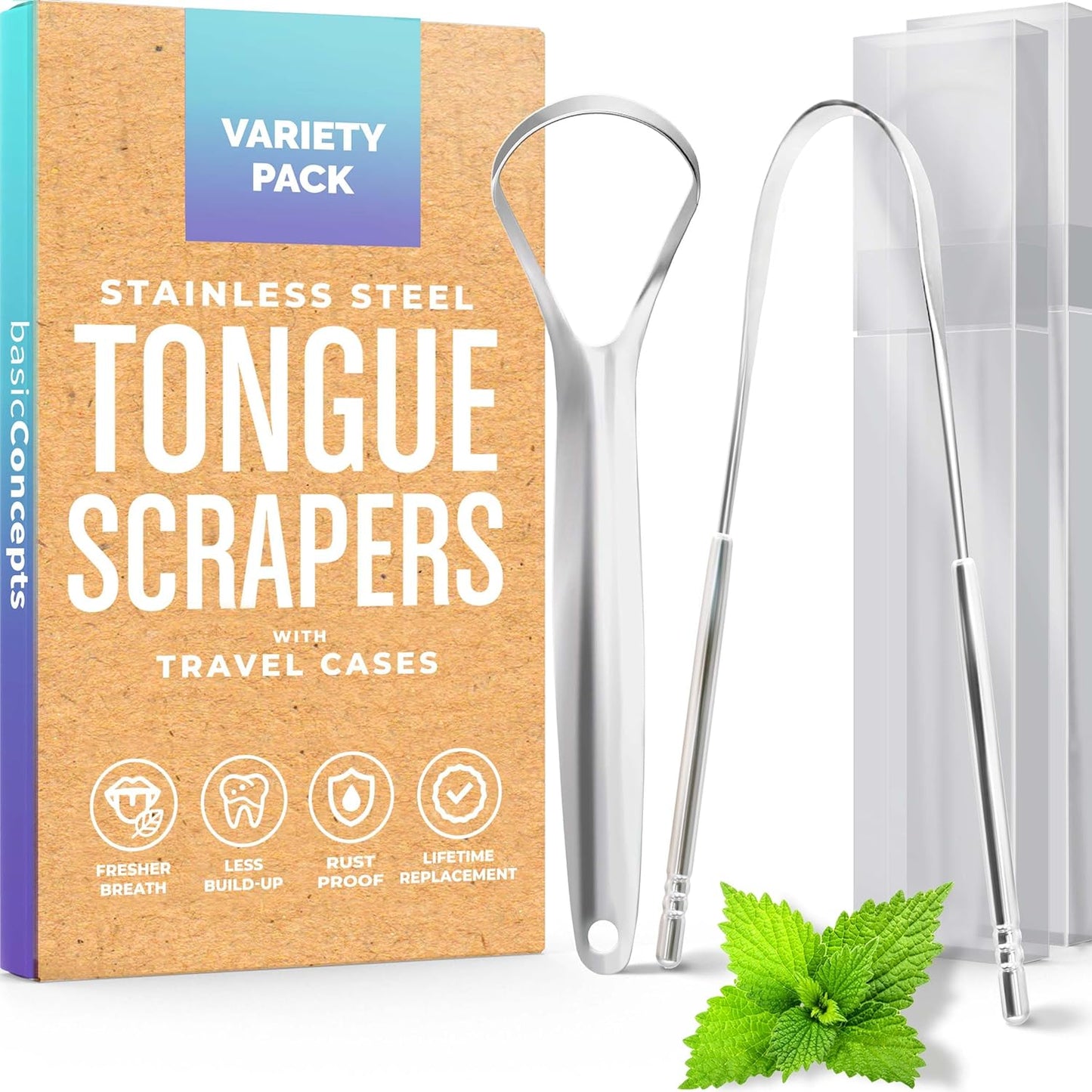 Tongue Scraper for Adults (2 Pack), Reduce Bad Breath (Travel Cases Included), Stainless Steel Tongue Cleaners, 100% Metal Tongue Scraper with Case Fresh Breath Tongue Cleaner Oral - Premium Tongue Cleaners from Concordia Style Boutique - Just $16.09! Shop now at Concordia Style Boutique