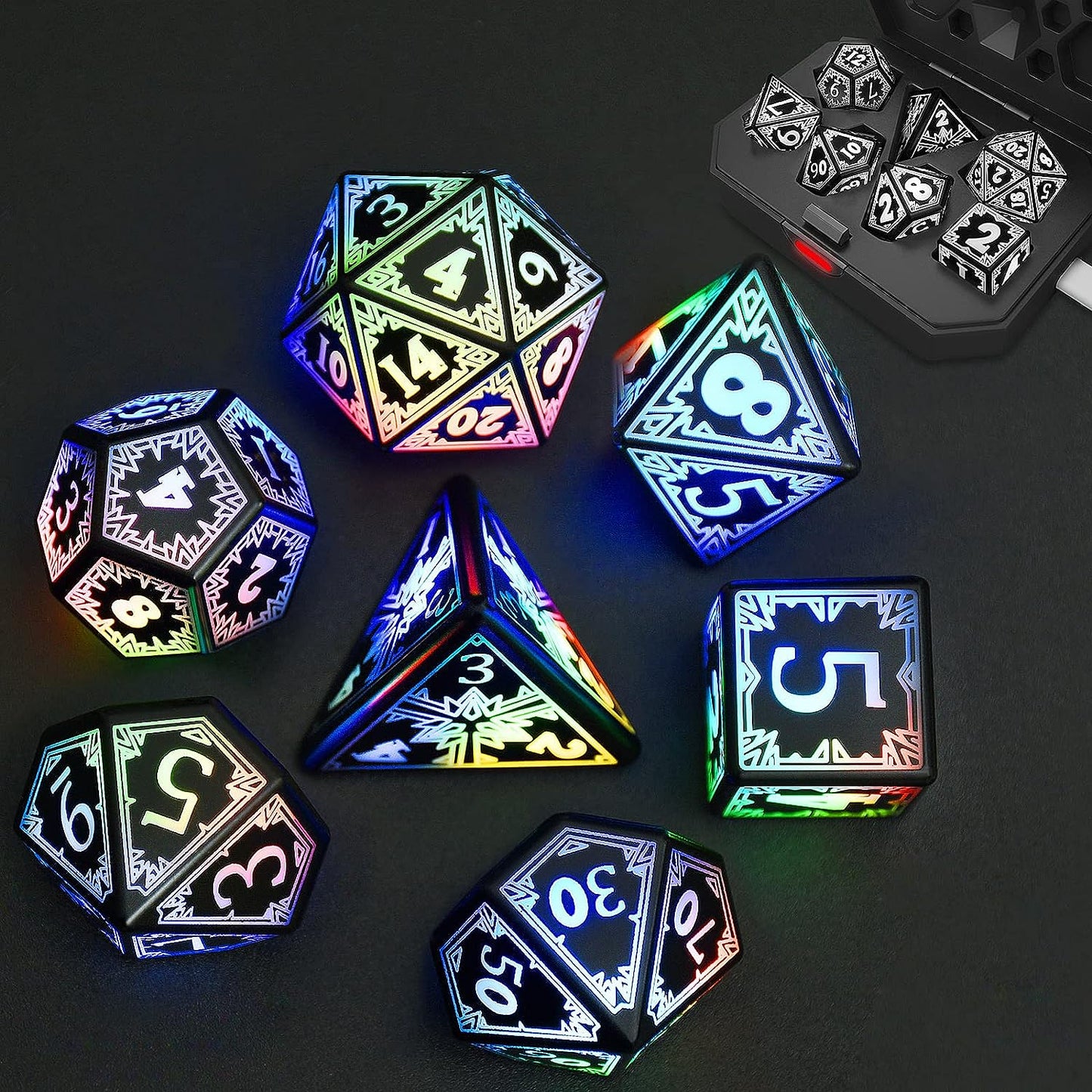 Light Up DND Dice Set of 7 USB- Rechargeable Role Playing Dice with Charging Box, Shake to Light up LED Dice for Dungeons and Dragons Role Playing Tabletop Games - Premium Role Playing Dice from Concordia Style Boutique - Just $24.11! Shop now at Concordia Style Boutique