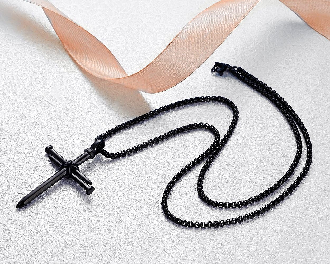 Rehoboth Men's Stainless Steel Nail Cross Pendant Necklace with 24 Inch Chain Polished Black Gold Silver - Premium Jewelry from Concordia Style Boutique - Just $18.35! Shop now at Concordia Style Boutique