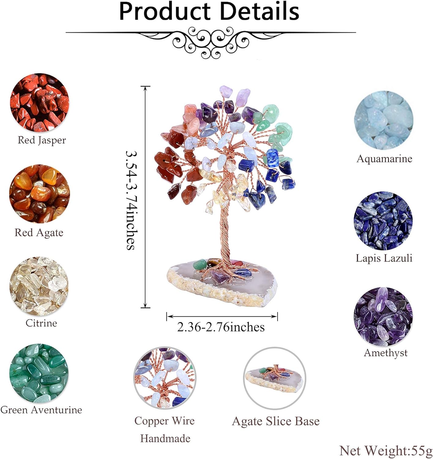 Natural 7 Chakra Healing Crystals Tree on Agate Slice Base Healing Stones Gem Money Tree for Feng Shui Home Office Table Decorations - Premium Chakra Healing Crystals Tree from Concordia Style Boutique - Just $25! Shop now at Concordia Style Boutique