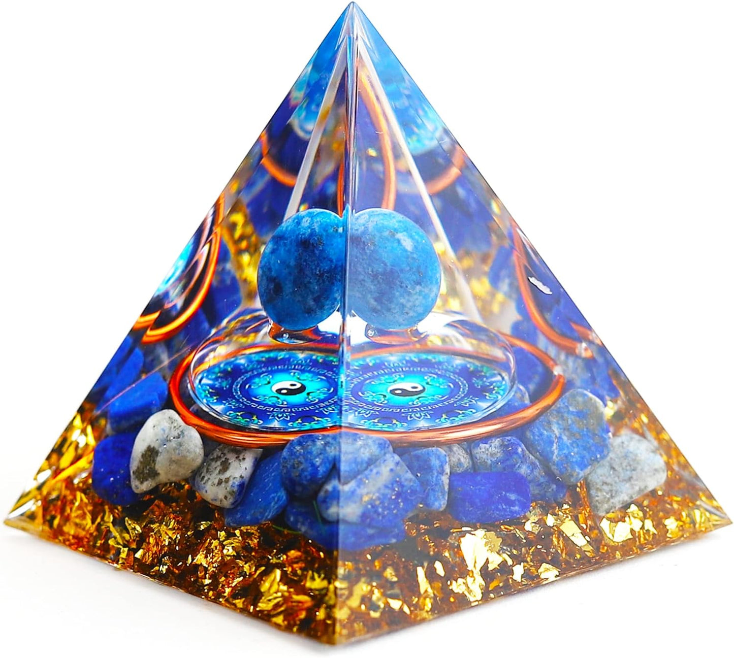 Moonstone Crystal Orgone Pyramid - Lapis Lazuli Ball Tai Chi - Ogan Crystal Energy Tower - Nature Reiki Healing Chakra Crushed Stone Jewelry - 5cm - Premium Orgone Pyramid from Concordia Style Boutique - Just $10.78! Shop now at Concordia Style Boutique