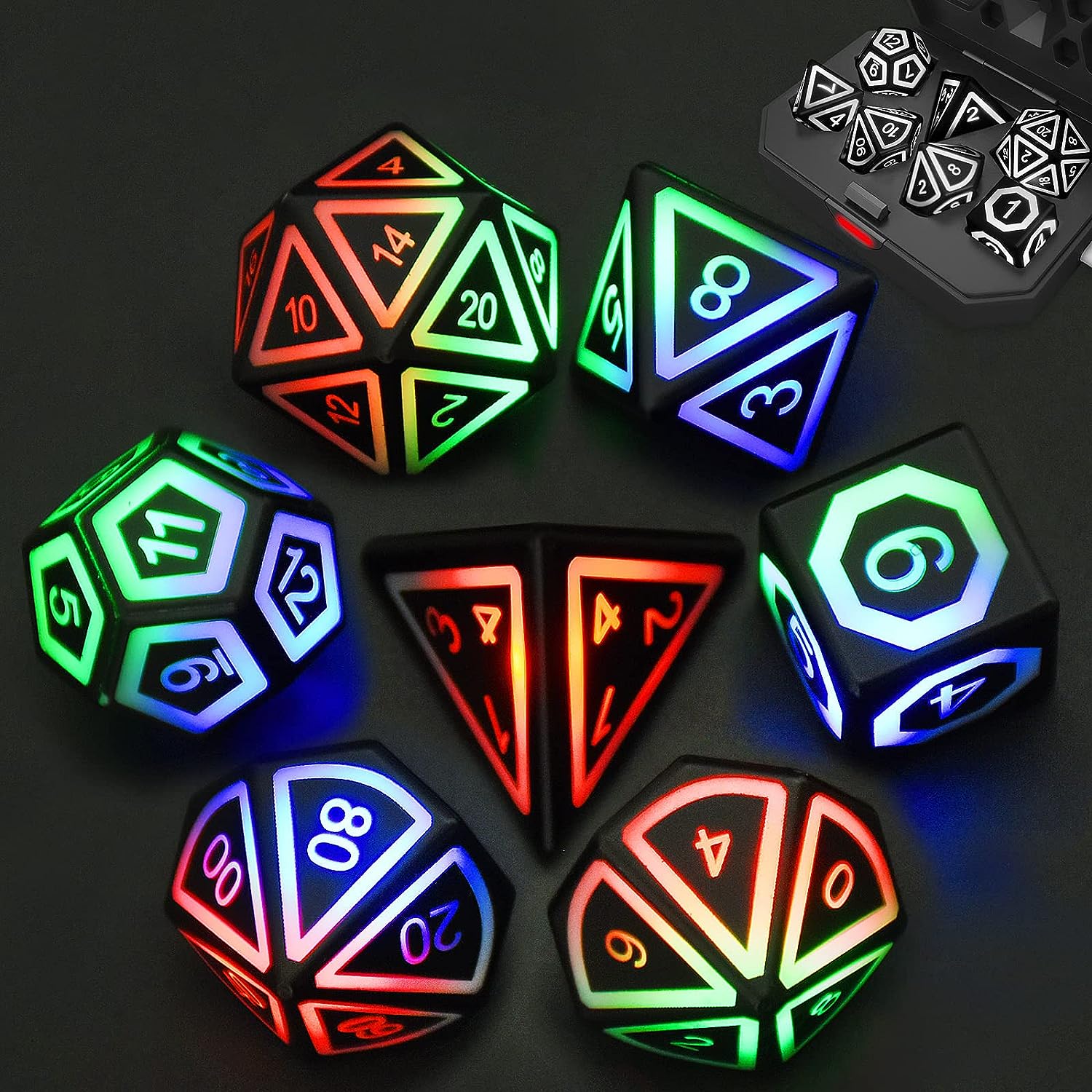 Light Up DND Dice Set of 7 USB- Rechargeable Role Playing Dice with Charging Box, Shake to Light up LED Dice for Dungeons and Dragons Role Playing Tabletop Games - Premium Role Playing Dice from Concordia Style Boutique - Just $24.11! Shop now at Concordia Style Boutique