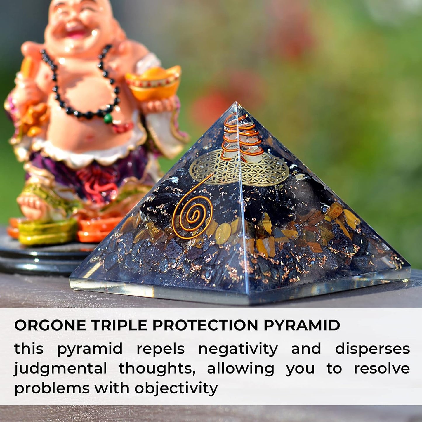 Orgonite Crystal Triple Protection Orgone Pyramid with Black Tourmaline, Tiger Eye and Hematite Crystals – Flower of Life Pyramid Dispels Negative Energy to Promote Luck and Prosperity - Premium Orgone Pyramid from Concordia Style Boutique - Just $34.28! Shop now at Concordia Style Boutique