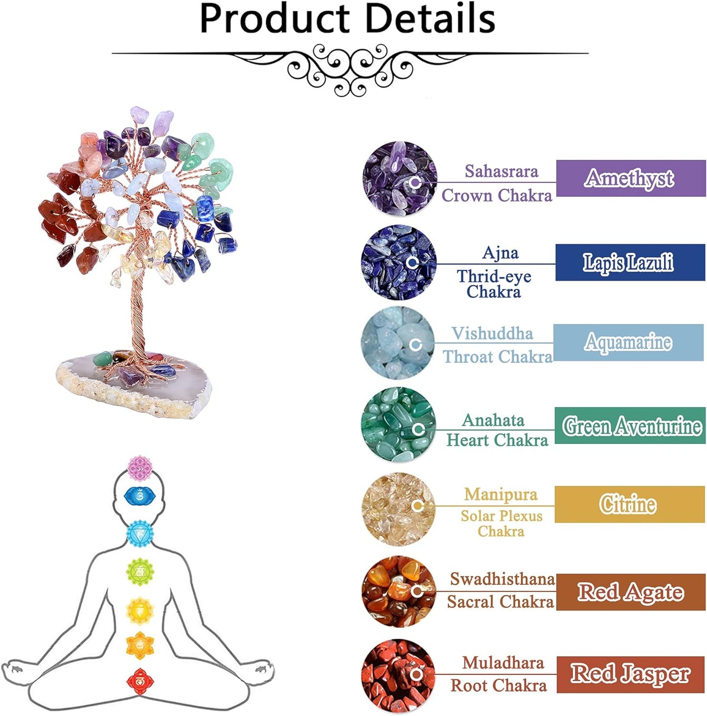 Natural 7 Chakra Healing Crystals Tree on Agate Slice Base Healing Stones Gem Money Tree for Feng Shui Home Office Table Decorations - Premium Chakra Healing Crystals Tree from Concordia Style Boutique - Just $25! Shop now at Concordia Style Boutique