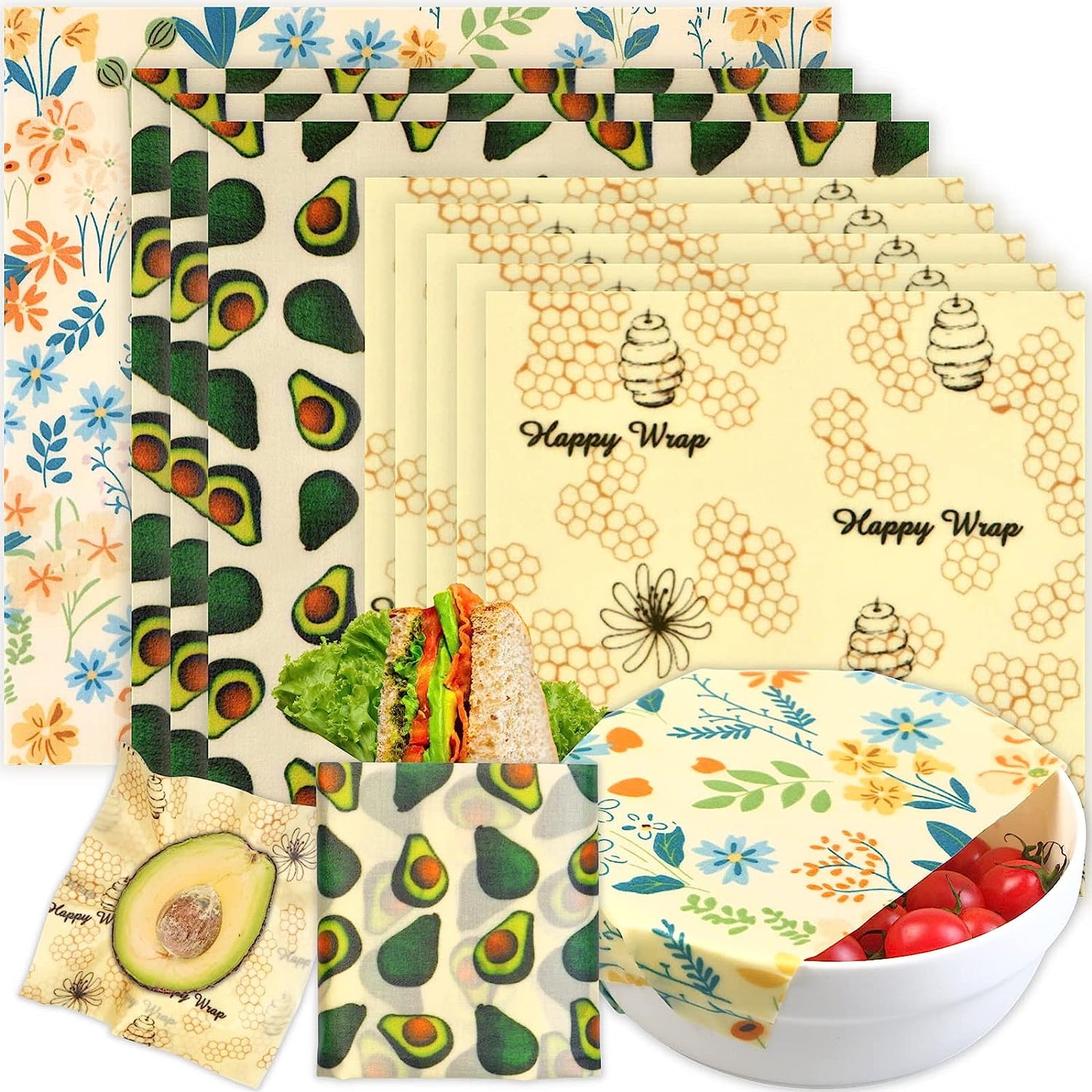 Reusable Beeswax Wrap - 9 Pack Beeswax Wraps for Food, Eco-Friendly Beeswax Food Wraps, Bread Sandwich Wrapper - Organic, Sustainable, Zero Waste, Reusable Plastic-Free Food Storage Wrap, 1XL, 3M, 5S - Premium  from Concordia Style Boutique - Just $18.42! Shop now at Concordia Style Boutique