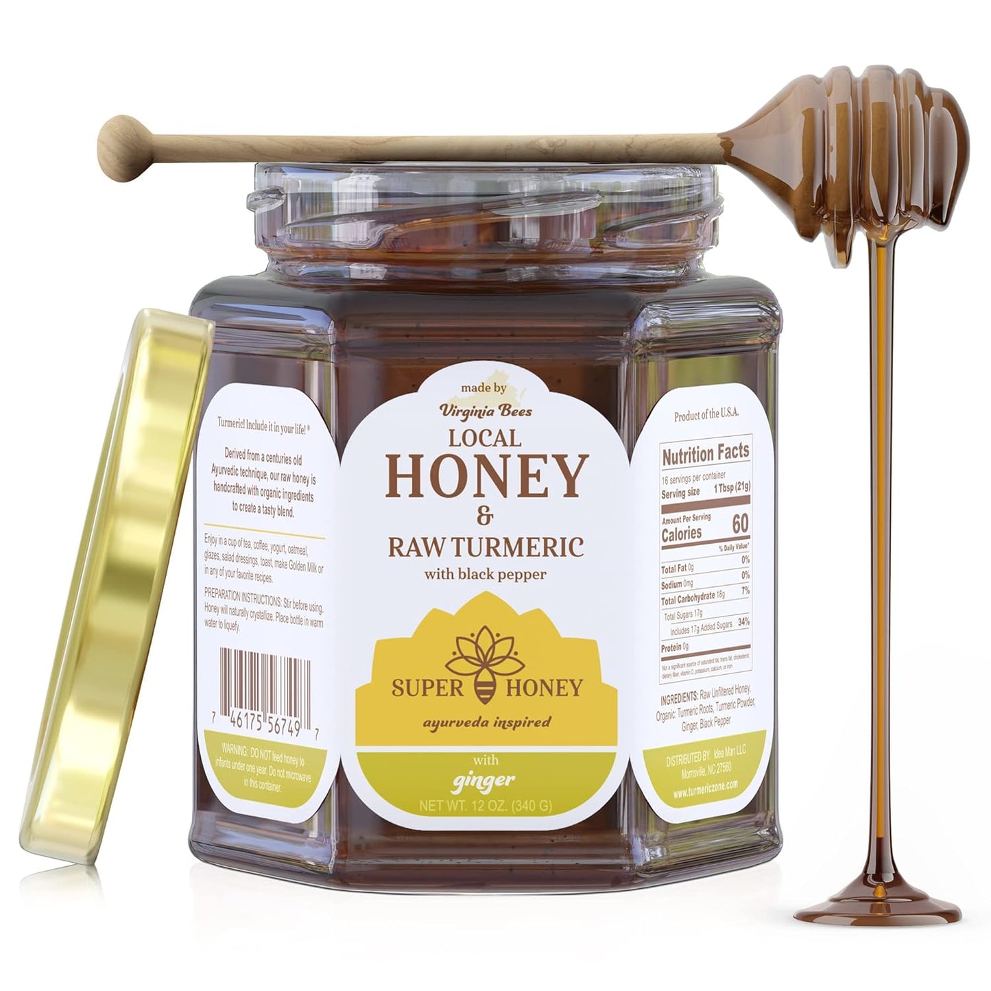 Super Honey - Virginia Honey - Turmeric Honey with Ginger and Black Pepper - Honey for Tea - Ayurveda Inspired Pure Raw Honey - 12oz. Jar - Premium Honey from Concordia Style Boutique - Just $43.67! Shop now at Concordia Style Boutique