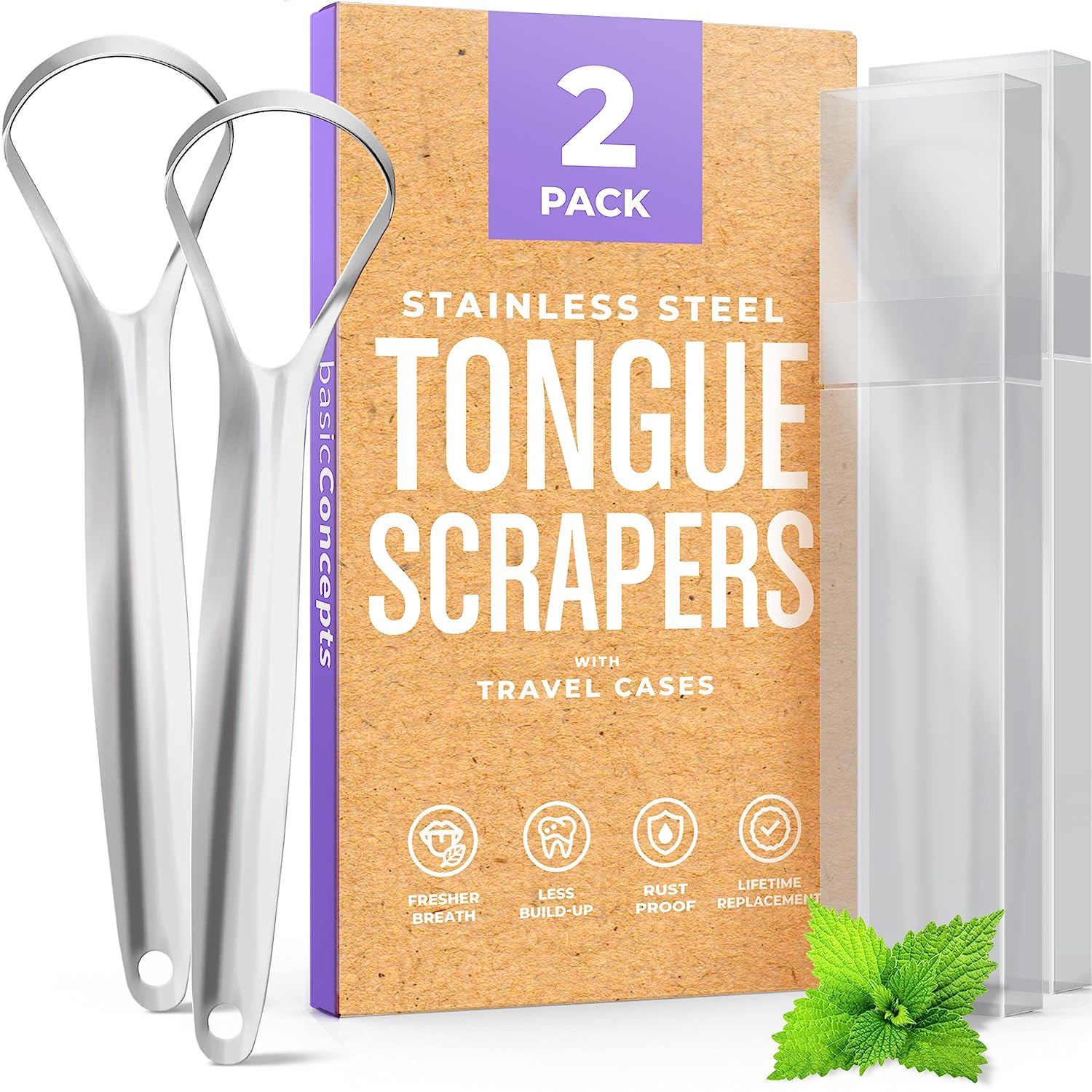 Tongue Scraper for Adults (2 Pack), Reduce Bad Breath (Travel Cases Included), Stainless Steel Tongue Cleaners, 100% Metal Tongue Scraper with Case Fresh Breath Tongue Cleaner Oral - Premium Tongue Cleaners from Concordia Style Boutique - Just $12.67! Shop now at Concordia Style Boutique