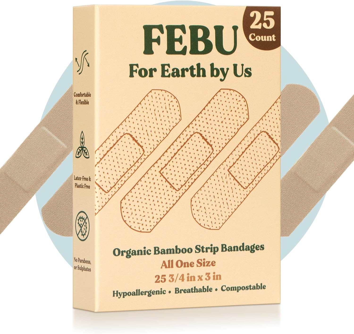 FEBU Eco-Friendly Organic Bamboo Fabric Bandages for Sensitive Skin | Flexible Latex Free Bandages | Natural Hypoallergenic Bandages for Scrapes, Cuts & First Aid | 75 Count Variety Pack - Premium Eco-Friendly Organic Bamboo Fabric Bandages from Concordia Style Boutique - Just $8.16! Shop now at Concordia Style Boutique