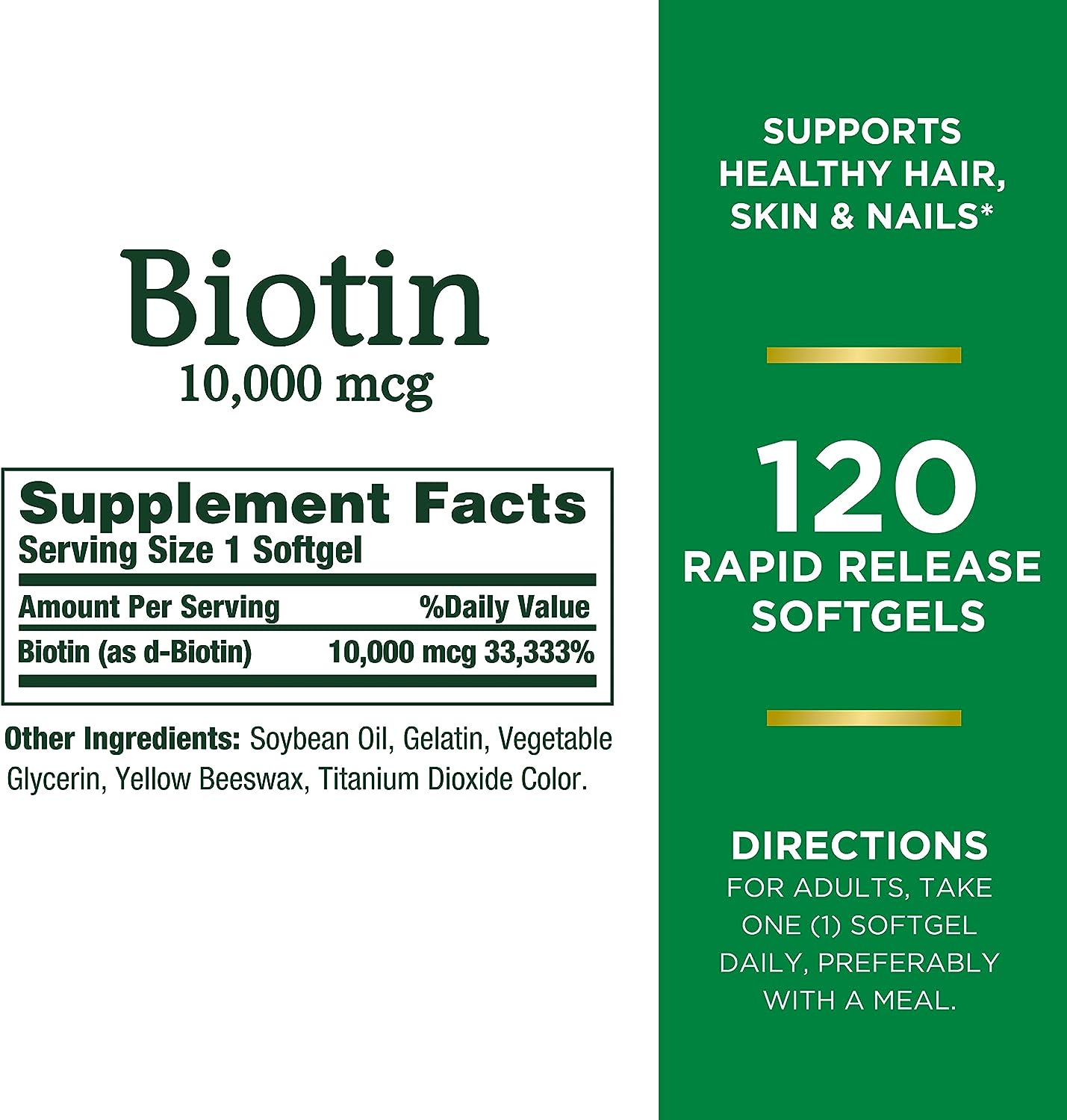 Nature's Bounty Biotin, Supports Healthy Hair, Skin and Nails, 10,000 mcg, Rapid Release Softgels, 120 Ct - Premium B7 (Biotin) from Concordia Style Boutique - Just $12.74! Shop now at Concordia Style Boutique