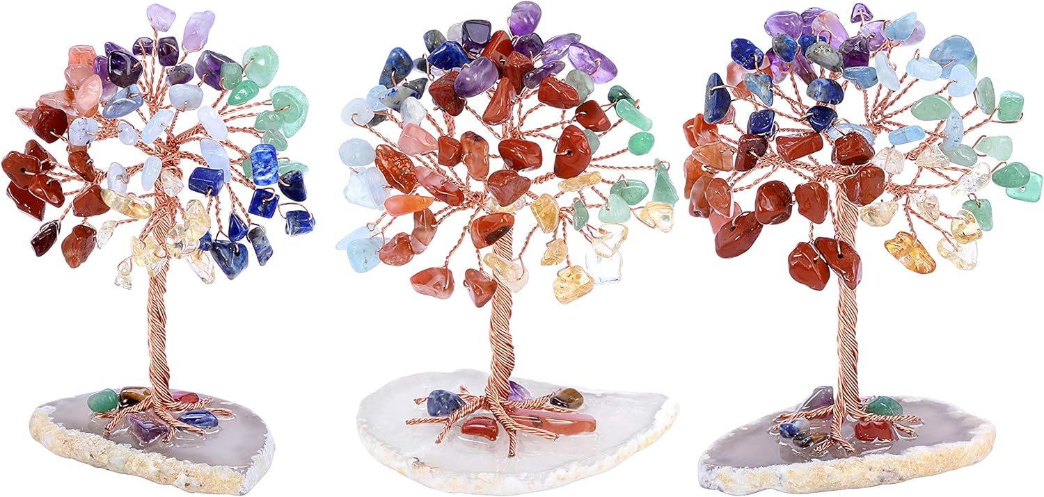 Natural 7 Chakra Healing Crystals Tree on Agate Slice Base Healing Stones Gem Money Tree for Feng Shui Home Office Table Decorations - Premium Chakra Healing Crystals Tree from Concordia Style Boutique - Just $25! Shop now at Concordia Style Boutique