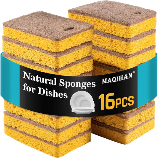 MAQIHAN 16PCS Natural Sponges for Dishes - Biodegradable Sponges Kitchen Eco Friendly Dish Sponge Non-Scratch Sponges for Cleaning Kitchen - Premium  from Concordia Style Boutique - Just $12.35! Shop now at Concordia Style Boutique