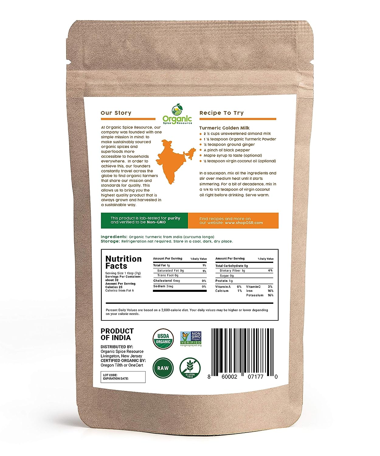 Organic Turmeric Root Powder | 8oz or 16 oz (1 lbs) | Lab Tested for Heavy Metal and Purity, Resealable Kraft Bag, Non-GMO, Curcumin Powder - 100% Raw from India, by SHOPOSR (8oz) - Premium Turmeric from Concordia Style Boutique - Just $7.55! Shop now at Concordia Style Boutique