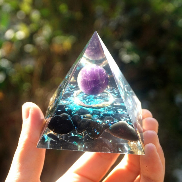 Energy Generator Orgone Pyramid Amethyst Peridot Healing Natural Crystal