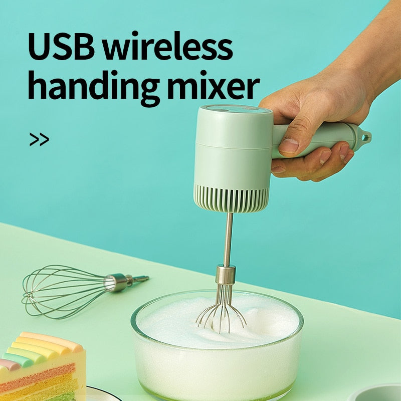 Wireless Portable Electric Food Mixer Hand Blender -3 Speeds - High Power Dough Blender / Egg Beater / Hand Mixer