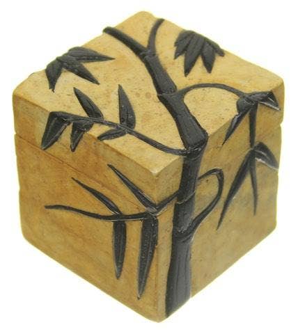 Bamboo Design - Small Cube Soapstone Trinket Decor BoxHeart