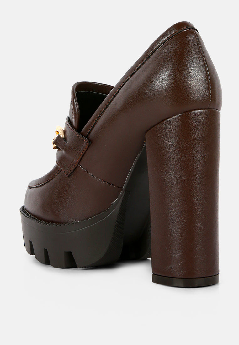 Y2k Chunky High Block Heeled Loafers (Brown and Black) - Premium Loafers from London Rag - Just $67.25! Shop now at Concordia Style Boutique