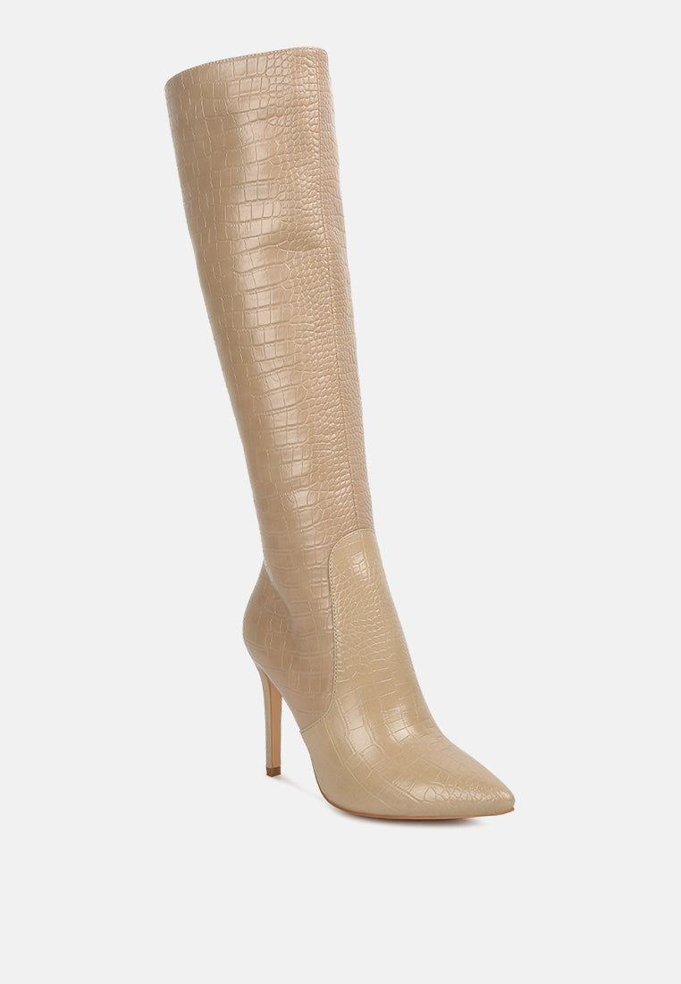 Indulgent High Heel Croc Calf Boots - Premium Calf Boots from London Rag - Just $90.25! Shop now at Concordia Style Boutique