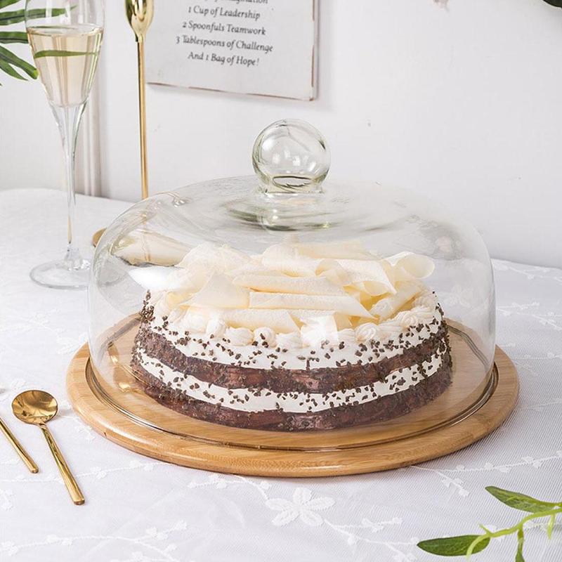 Lead-Free Food Grade Transparent Dustproof Cake Glass Cover Food Cover Cake Cover Fruit Glass Cover Bamboo Tray - Premium  from Concordia Style - Just $64.81! Shop now at Concordia Style Boutique