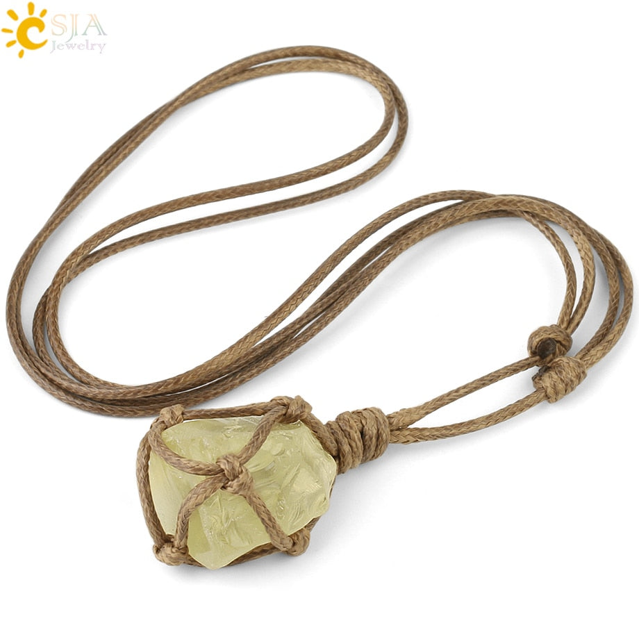 Natural Stone Rope Wrap Necklace
