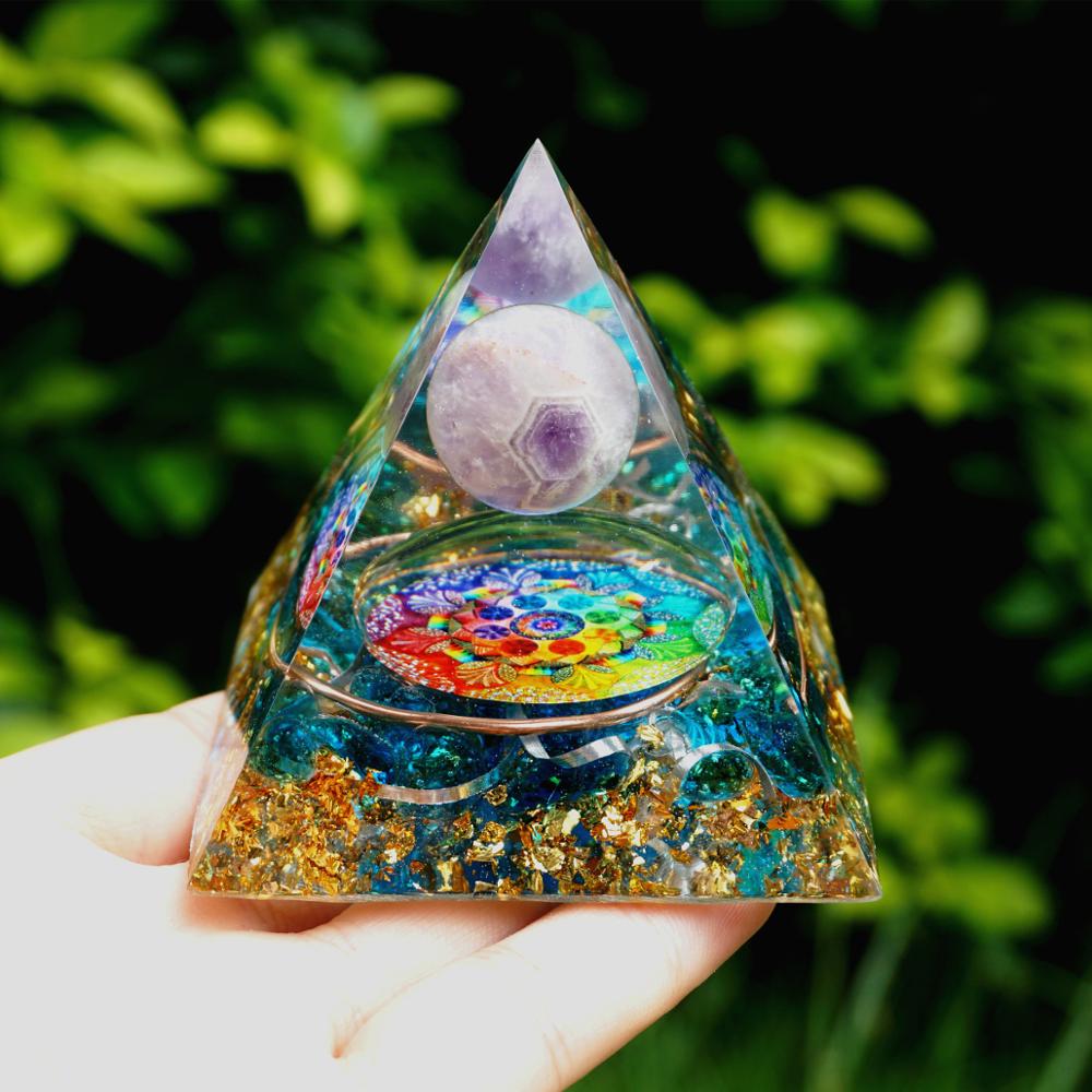 Handmade Amethyst Crystal Sphere Orgone Pyramid Copper Blue Quartz EMF Protection Energy Orgonite - Premium  from Consonance Store - Just $16.89! Shop now at Concordia Style Boutique