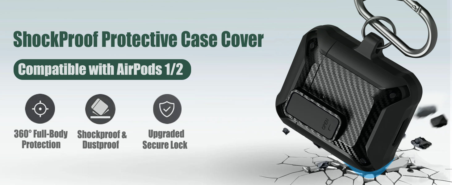 Airpod Case with Lock Compatible with Apple Airpods Case 2nd Generation Case, Rugged Case Cover for AirPods 1st Charging Case with Keychain for Men Women[Front LED Visible] - Premium Cases from Concordia Style Boutique - Just $6.96! Shop now at Concordia Style Boutique