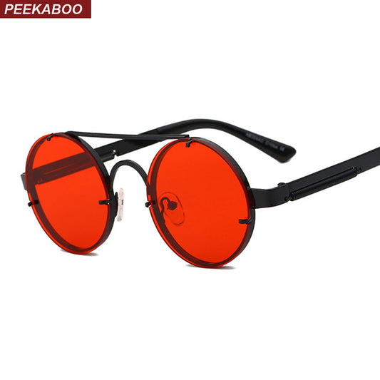 Peekaboo red lens sunglasses men round vintage 2018 steampunk sun glasses for women gold silver metal flat top uv400