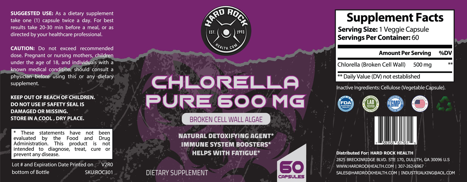 Organic Chlorella Pure Powder 600mg - Premium Supplement from HardRockHealth - Just $24.23! Shop now at Concordia Style Boutique