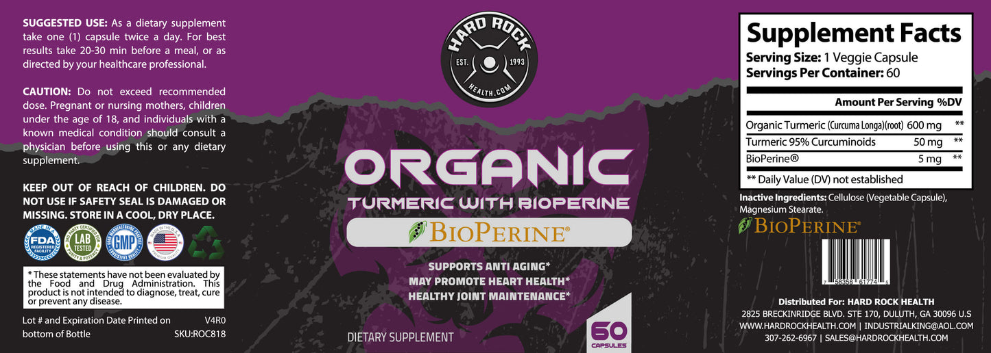 Turmeric with BioPerine - 650mg (100% Organic) - Premium Supplement from HardRockHealth - Just $20.19! Shop now at Concordia Style Boutique