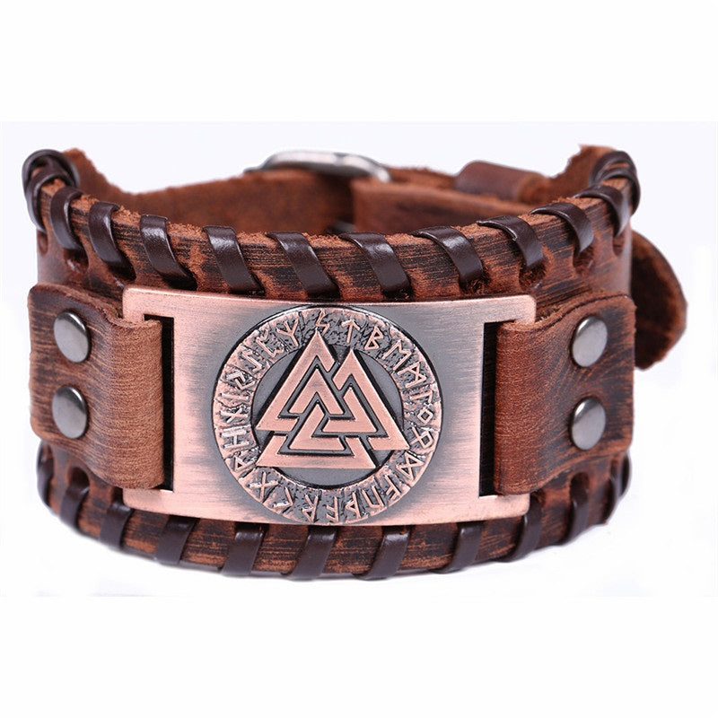 Metal Engraved Scandinavian Viking Nordic Runes Bracelet Men