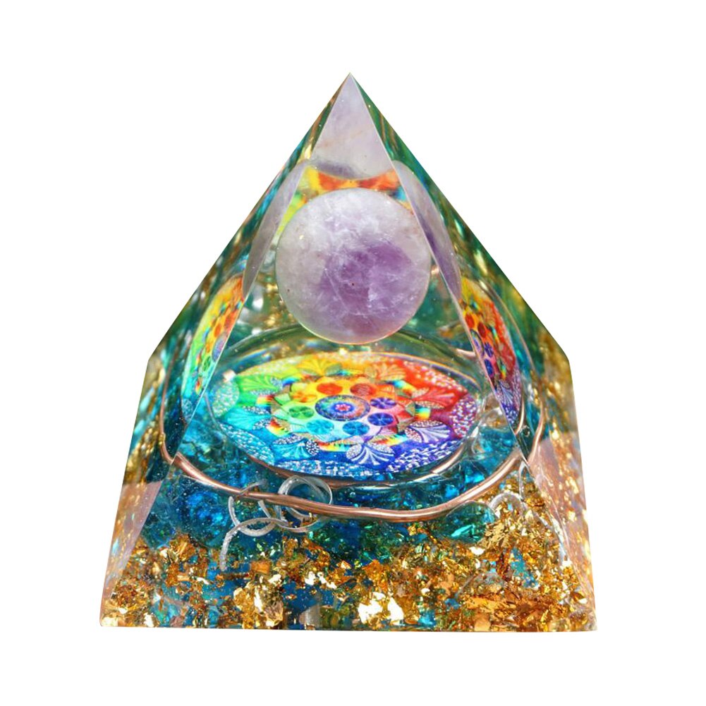 Energy Generator Orgone Pyramid Amethyst Peridot Healing Natural Crystal