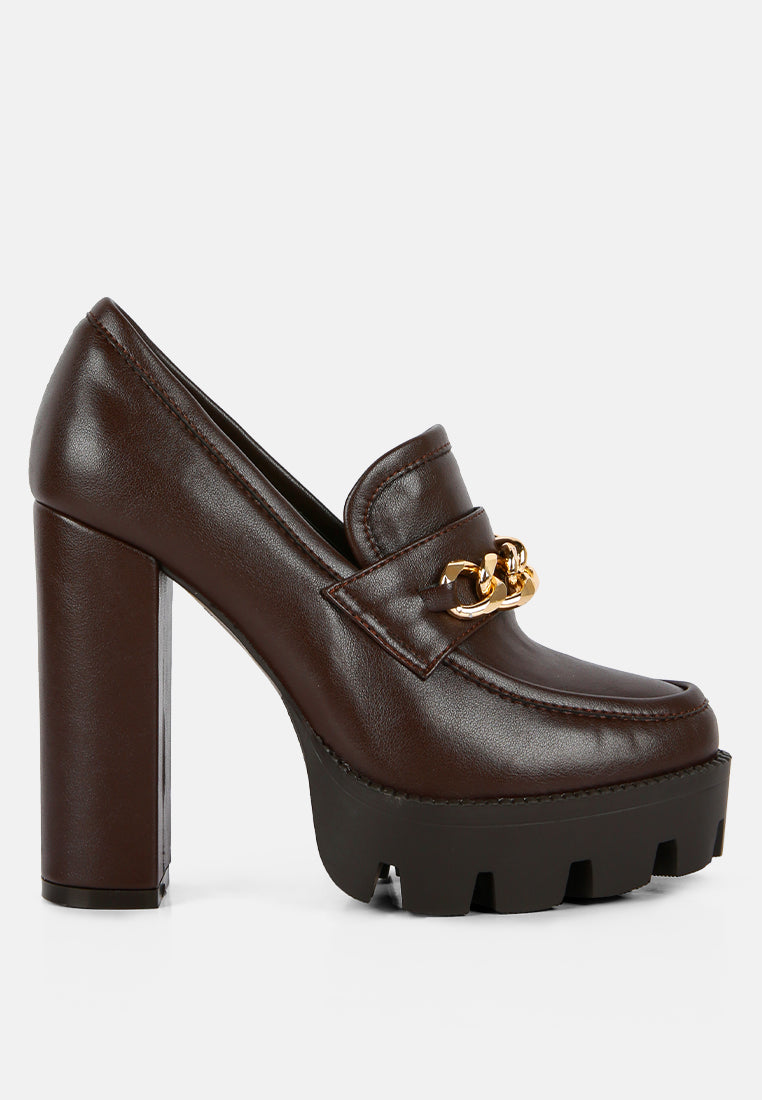 Y2k Chunky High Block Heeled Loafers (Brown and Black) - Premium Loafers from London Rag - Just $67.25! Shop now at Concordia Style Boutique