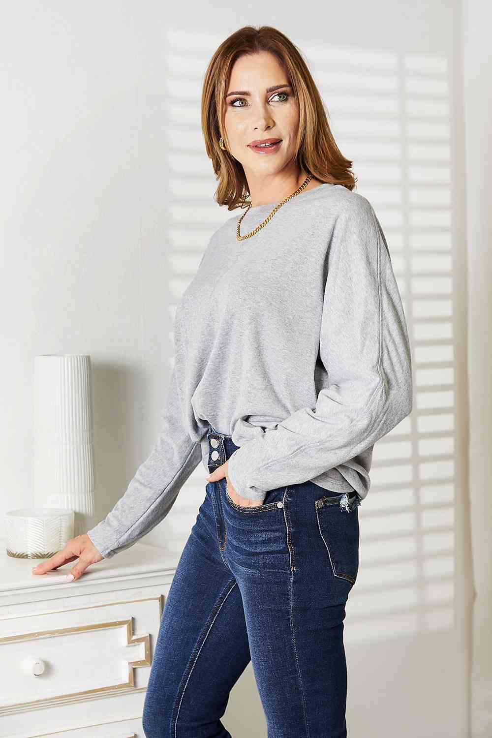 Double Take Seam Detail Round Neck Long Sleeve Top - Premium Double Take Seam Detail Round Neck Long Sleeve Top from Concordia Style Boutique - Just $26.12! Shop now at Concordia Style Boutique