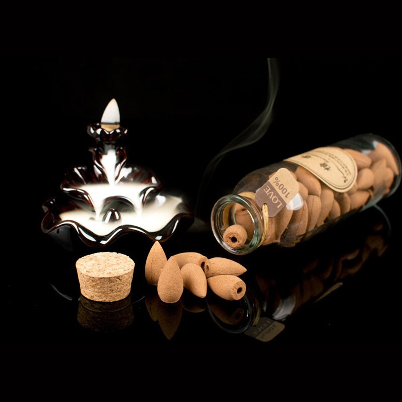 70Pcs Glass Bottle Package Flavor Can Choose Natural Smoke Backflow Incense Cones Hollow Cone Incense Sandalwood